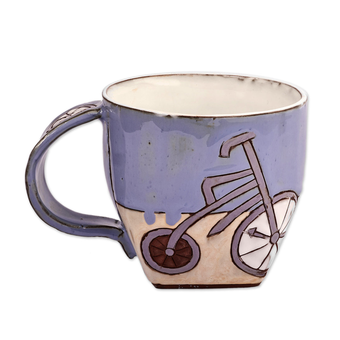Handcrafted Whimsical Blue and Beige Ceramic Mug - Serene Memories