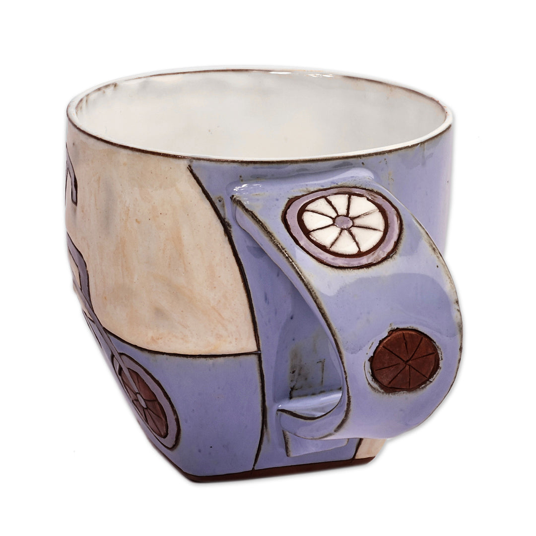 Handcrafted Whimsical Blue and Beige Ceramic Mug - Serene Memories