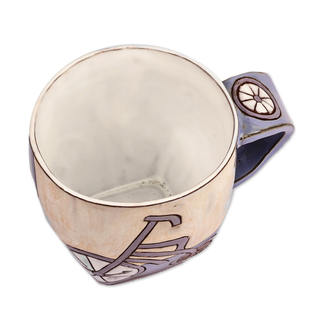 Handcrafted Whimsical Blue and Beige Ceramic Mug - Serene Memories