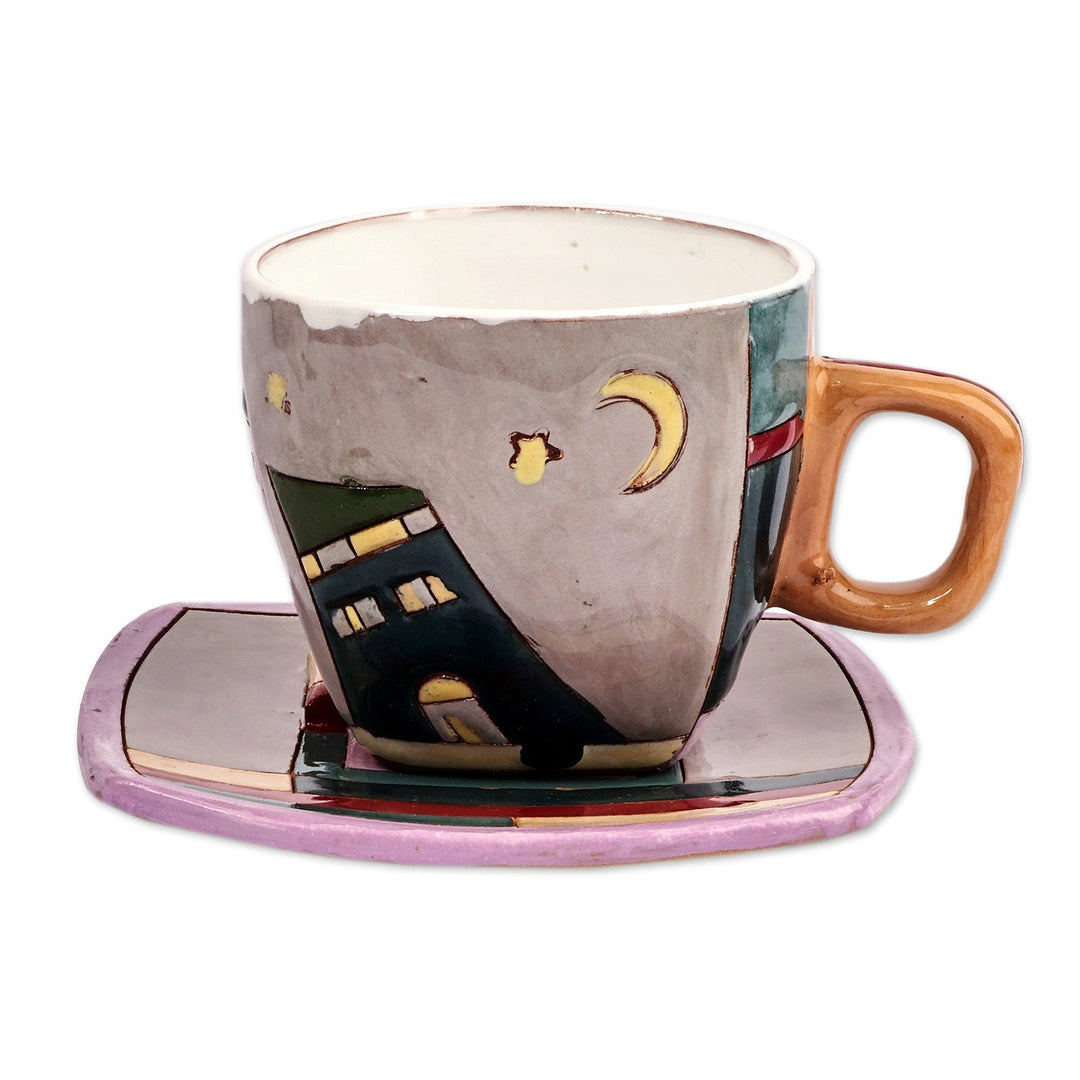 Single Coffee Cup with Plate 'Night'