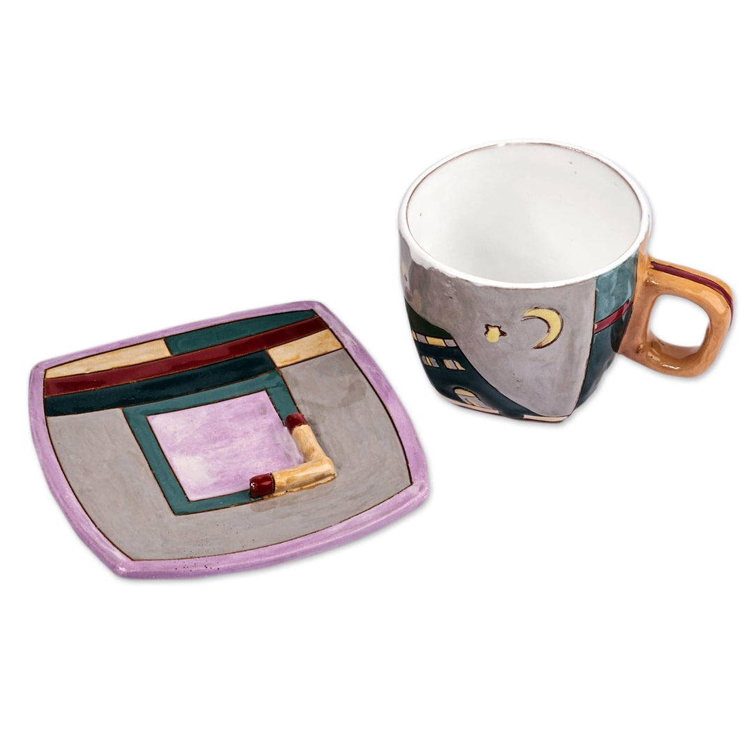 Single Coffee Cup with Plate 'Night'