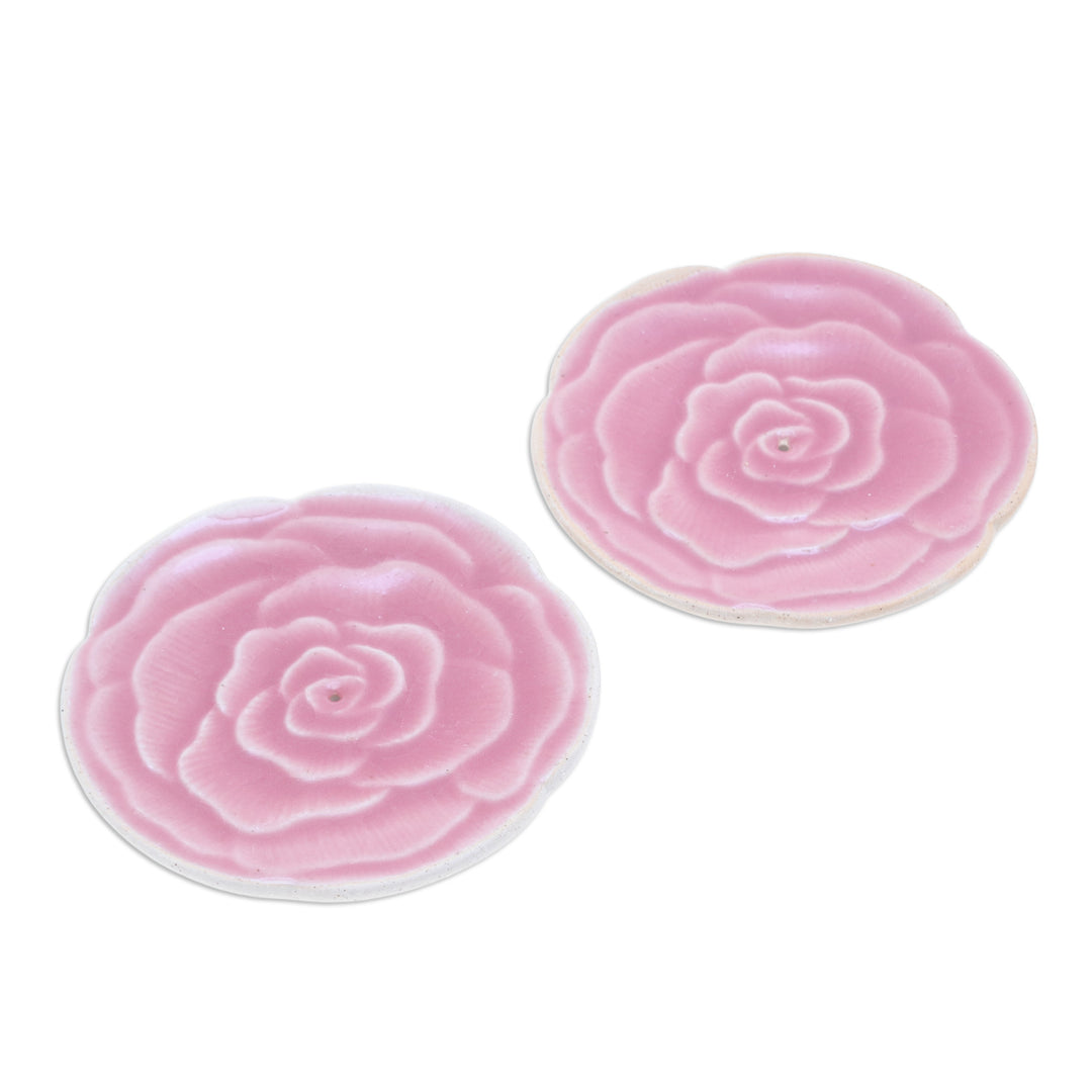 Handcrafted Rose-Shaped Pink Ceramic Incense Holders (Pair) - Dear Pink