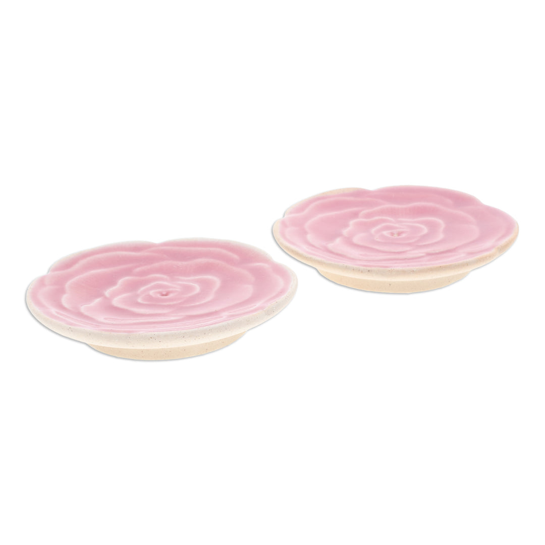 Handcrafted Rose-Shaped Pink Ceramic Incense Holders (Pair) - Dear Pink