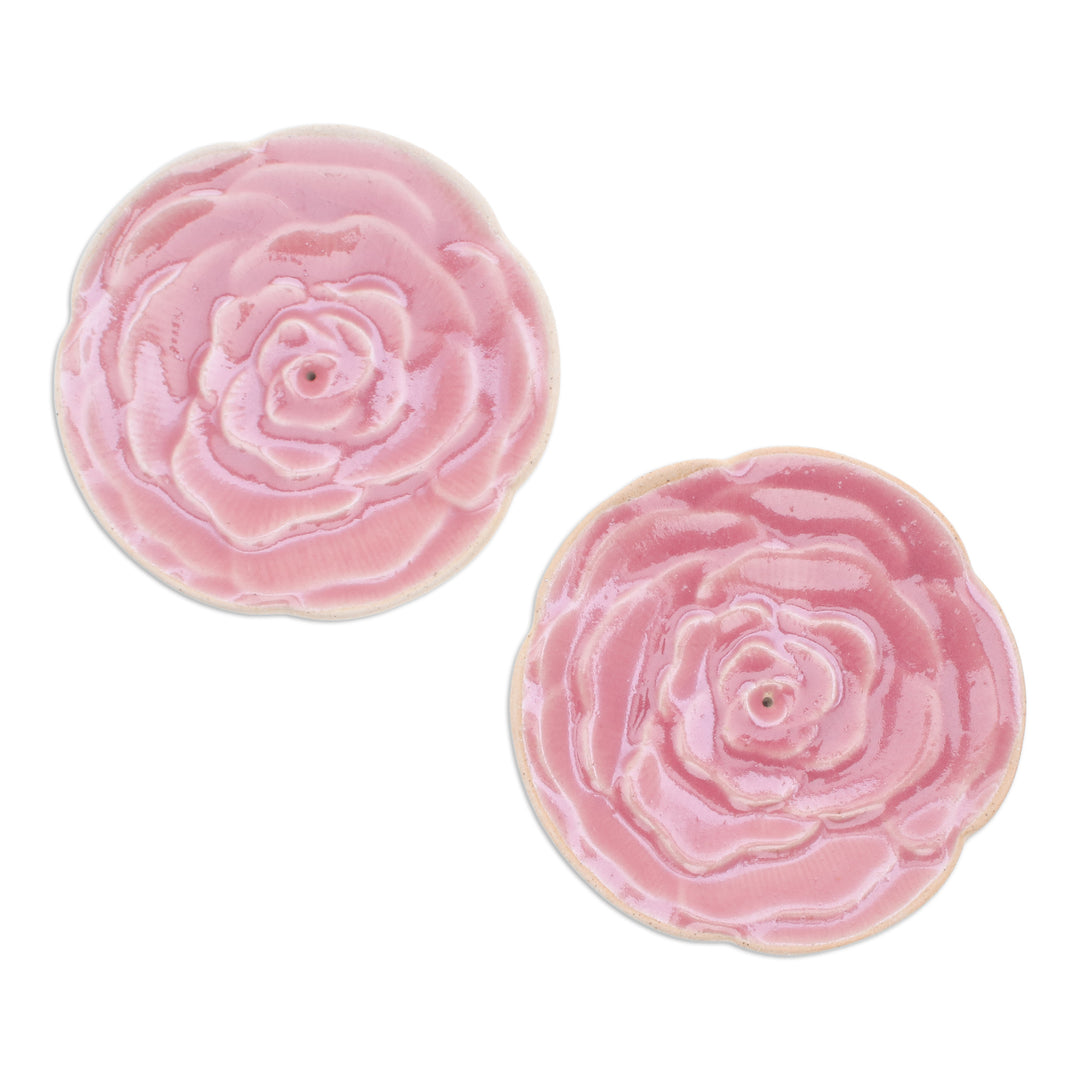 Handcrafted Rose-Shaped Pink Ceramic Incense Holders (Pair) - Dear Pink
