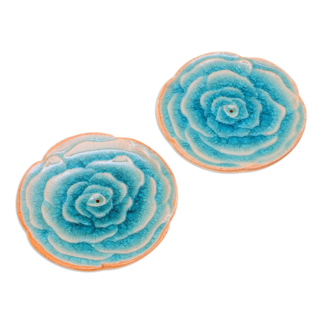 Handcrafted Rose-Shaped Blue Ceramic Incense Holders (Pair) - Dear Blue