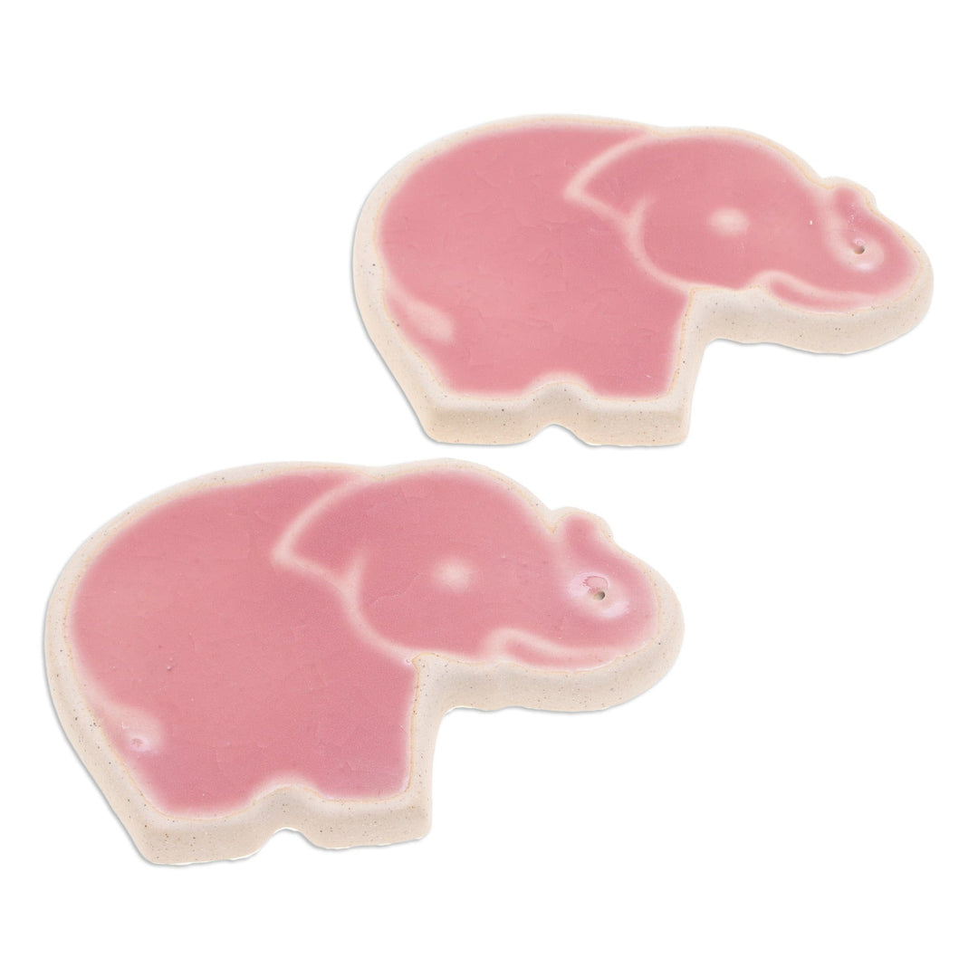 Handcrafted Elephant-Shaped Pink Incense Holders (Pair) - Pink Elephant