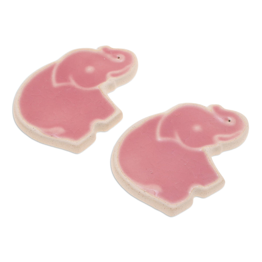 Handcrafted Elephant-Shaped Pink Incense Holders (Pair) - Pink Elephant