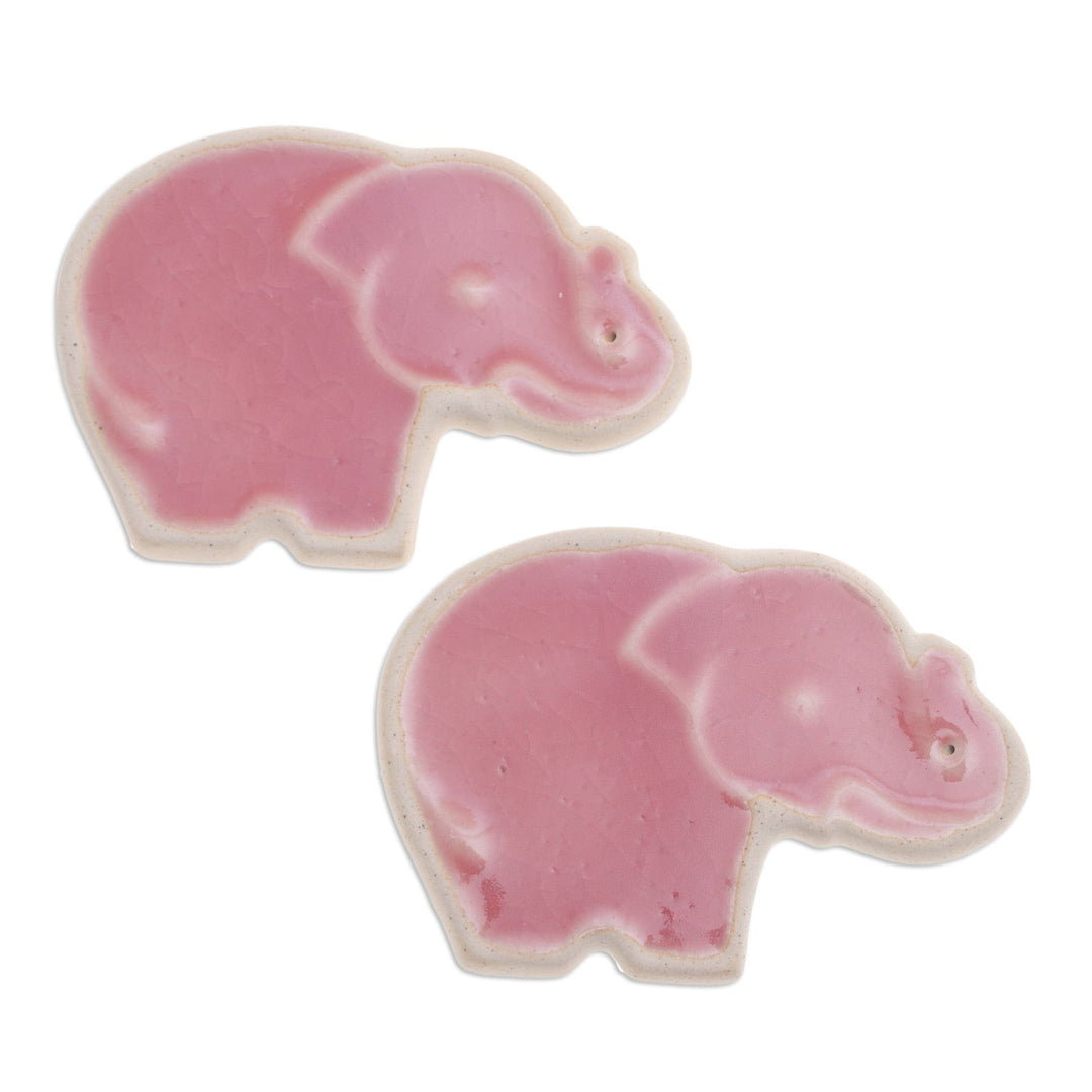 Handcrafted Elephant-Shaped Pink Incense Holders (Pair) - Pink Elephant