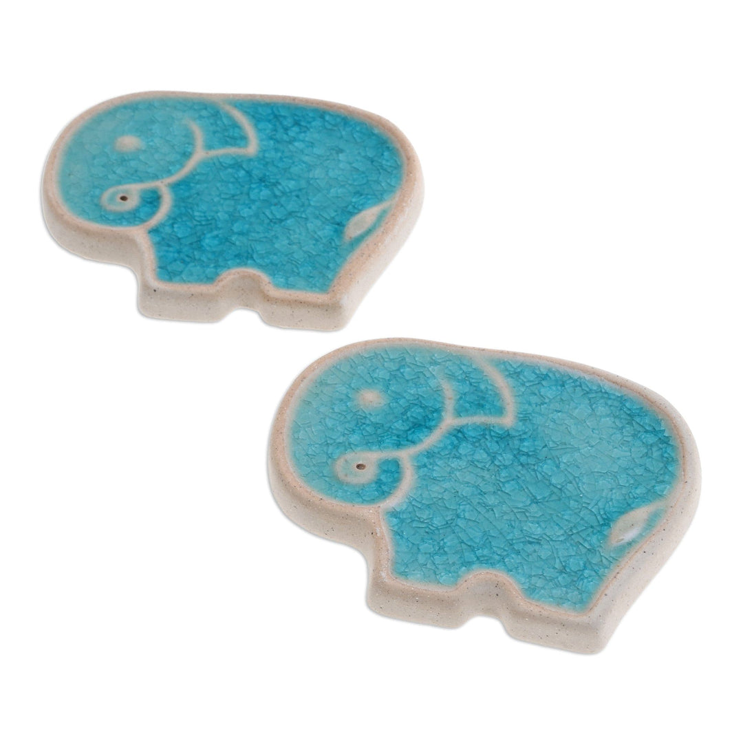 Handcrafted Elephant-Shaped Blue Incense Holders (Pair) - Blue Elephant