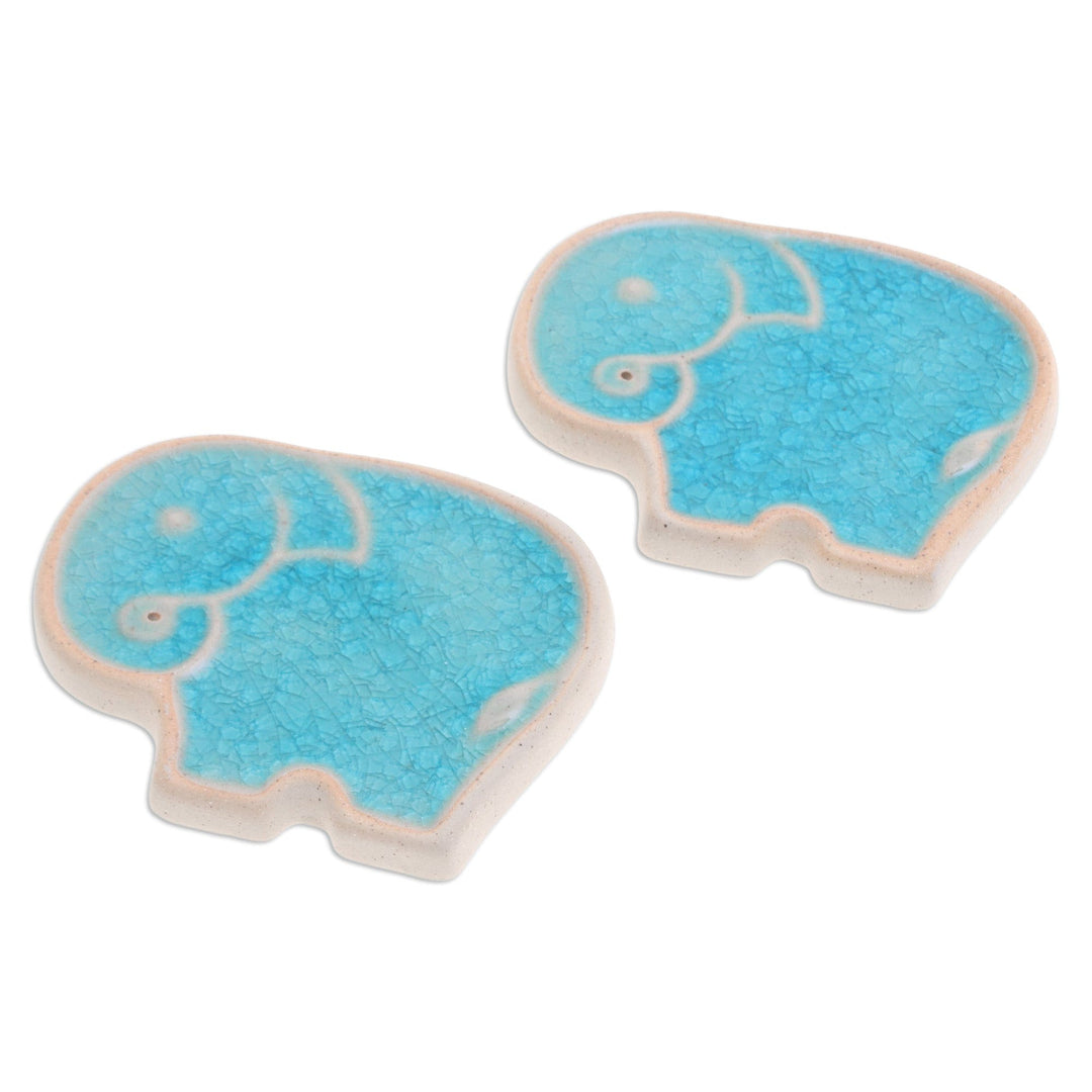 Handcrafted Elephant-Shaped Blue Incense Holders (Pair) - Blue Elephant
