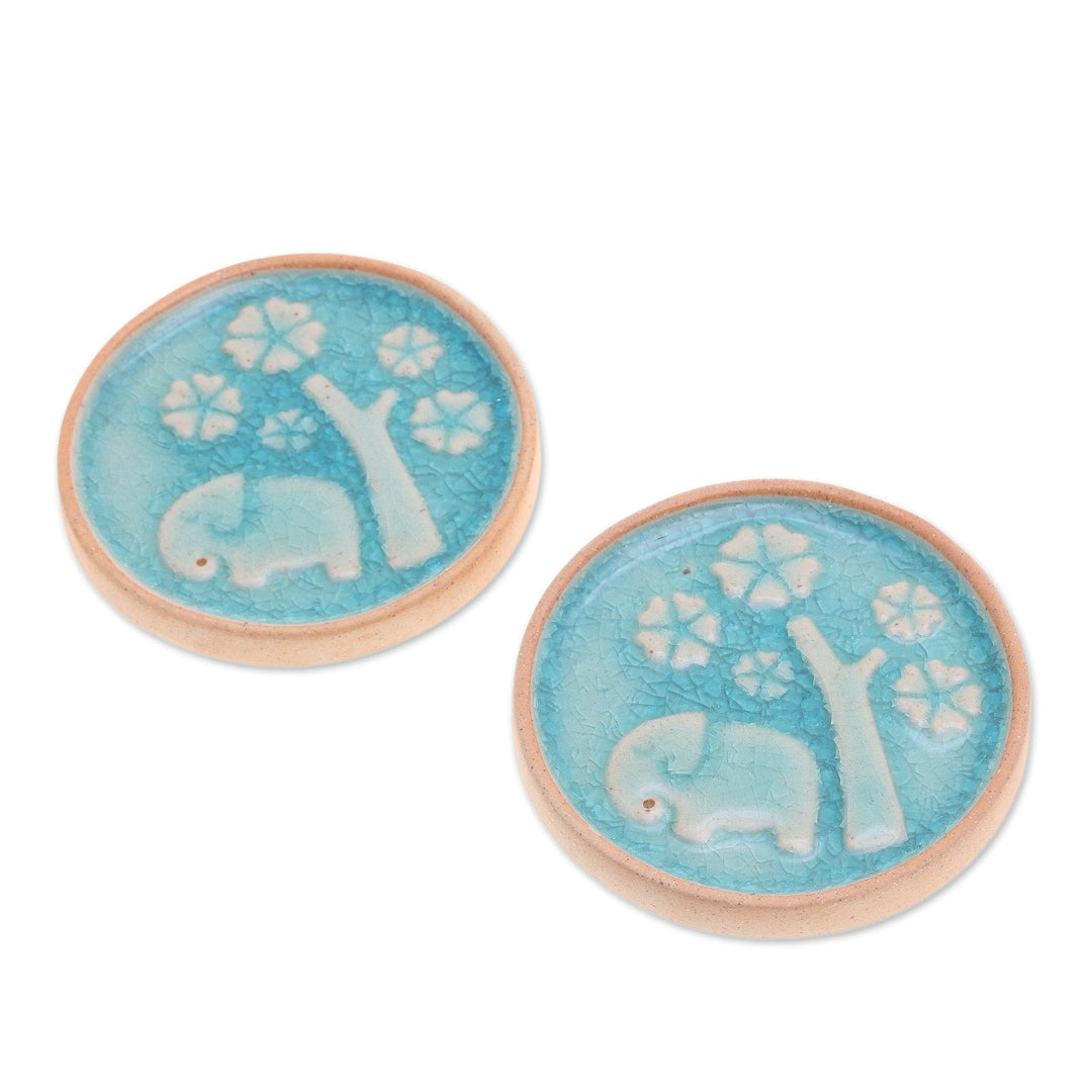Nature-Themed Blue and Ivory Ceramic Incense Holders (Pair) - Blue in the Wild