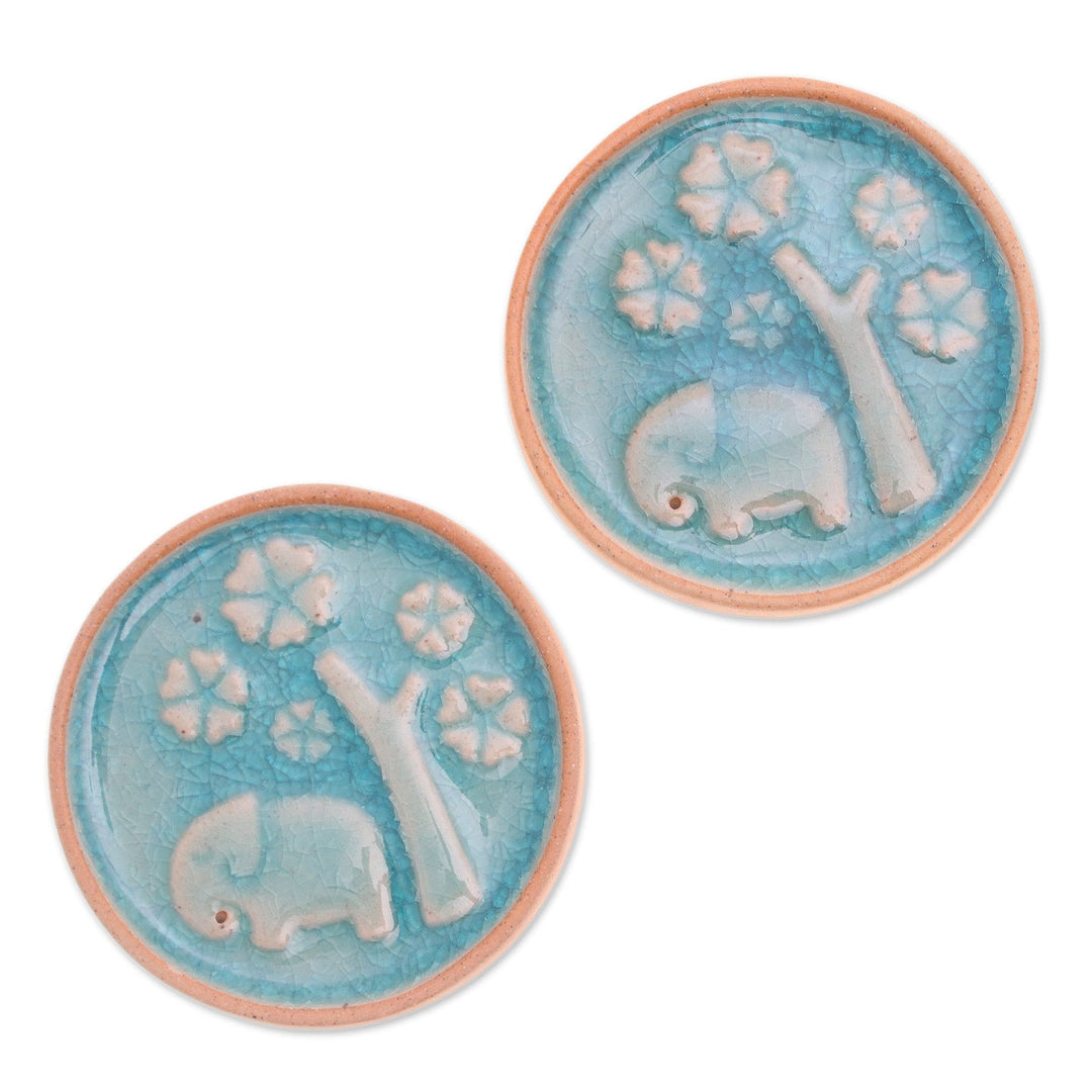 Nature-Themed Blue and Ivory Ceramic Incense Holders (Pair) - Blue in the Wild