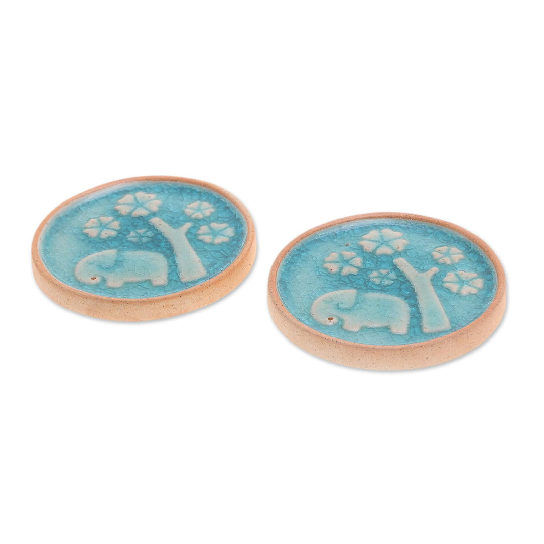 Nature-Themed Blue and Ivory Ceramic Incense Holders (Pair) - Blue in the Wild