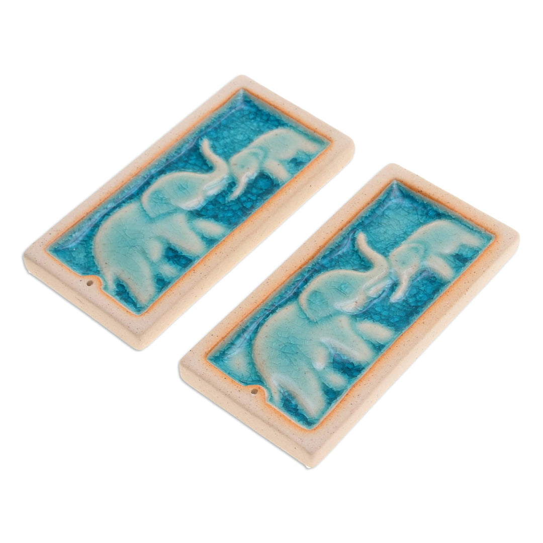 Handmade Elephant-Themed Blue Ceramic Incense Holders (Pair) - Lucky Bond