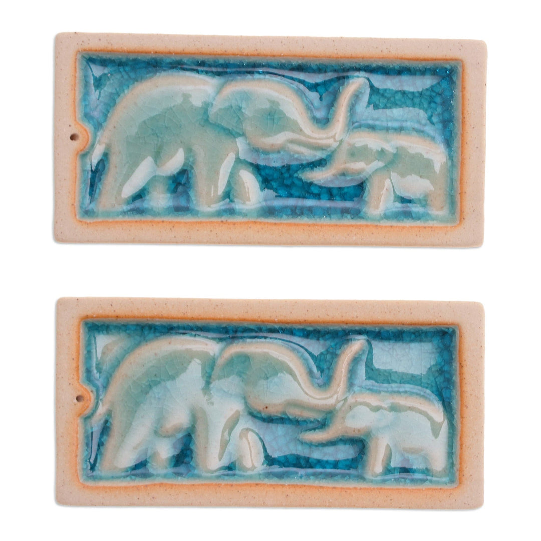 Handmade Elephant-Themed Blue Ceramic Incense Holders (Pair) - Lucky Bond