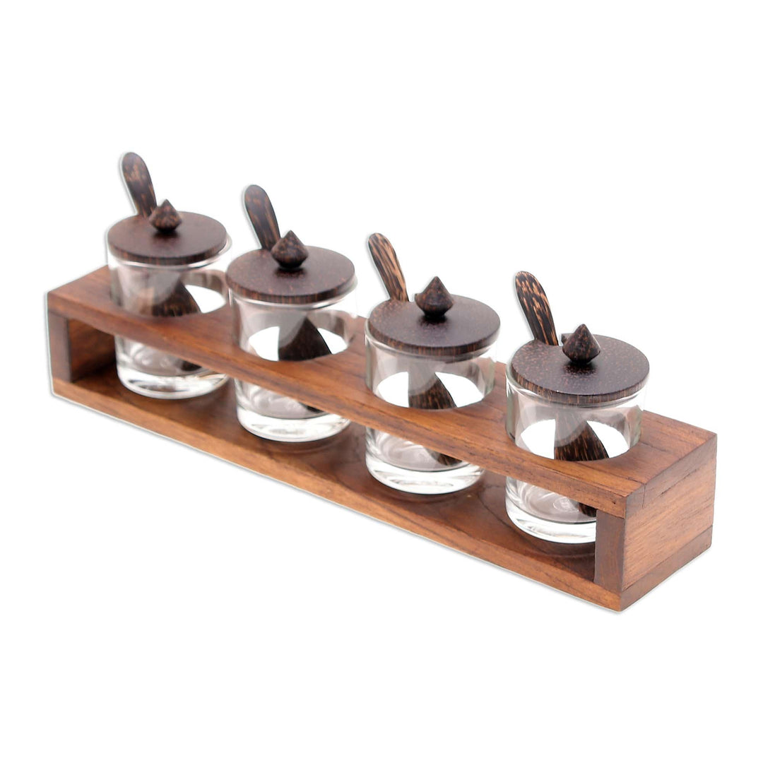 Rectangular Wood and Glass Condiment Set (13 Pieces) - Spice of Life