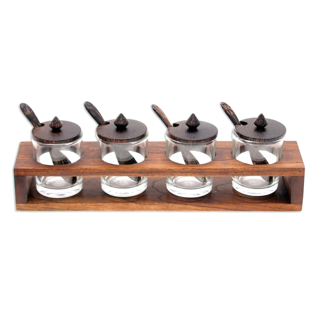 Rectangular Wood and Glass Condiment Set (13 Pieces) - Spice of Life