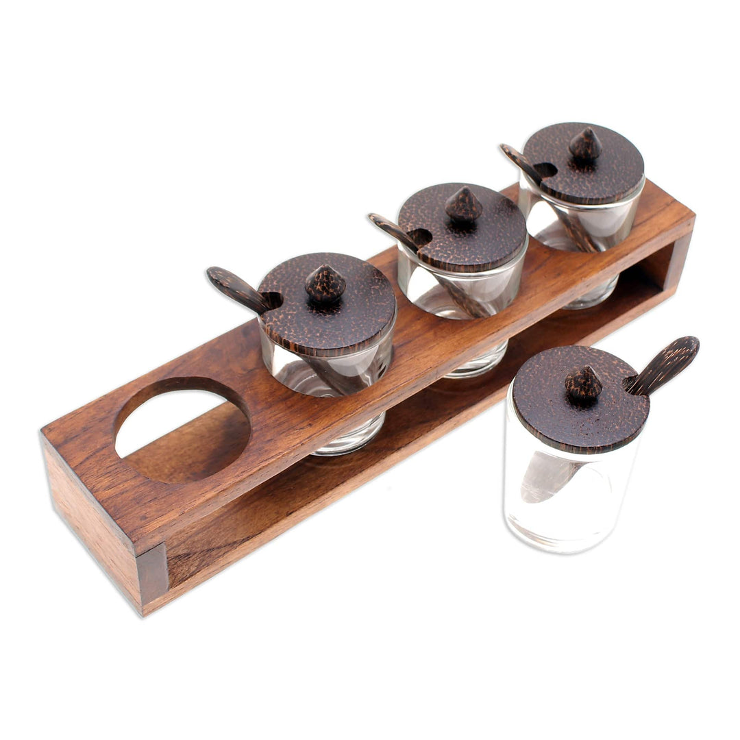 Rectangular Wood and Glass Condiment Set (13 Pieces) - Spice of Life