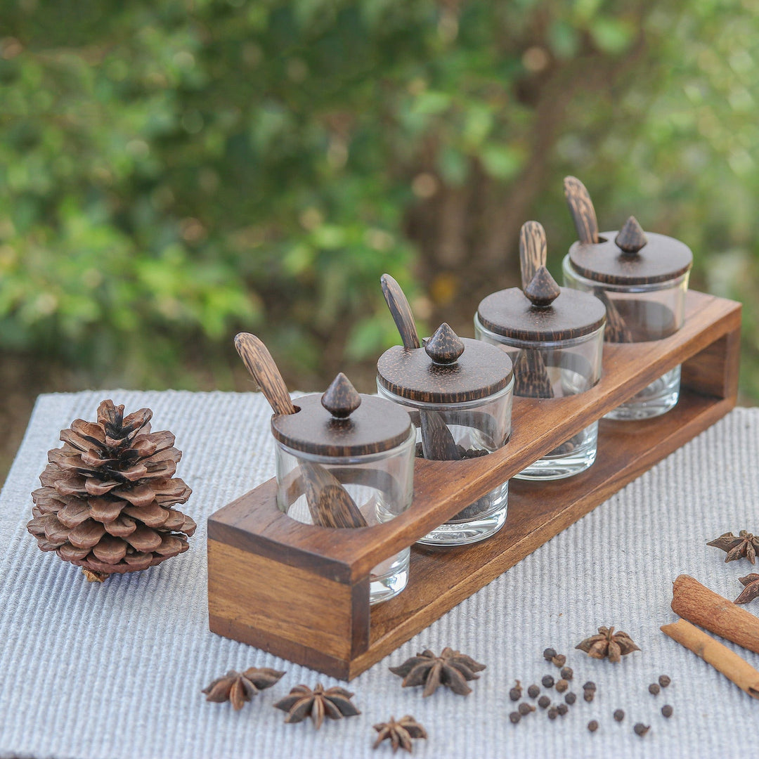Rectangular Wood and Glass Condiment Set (13 Pieces) - Spice of Life