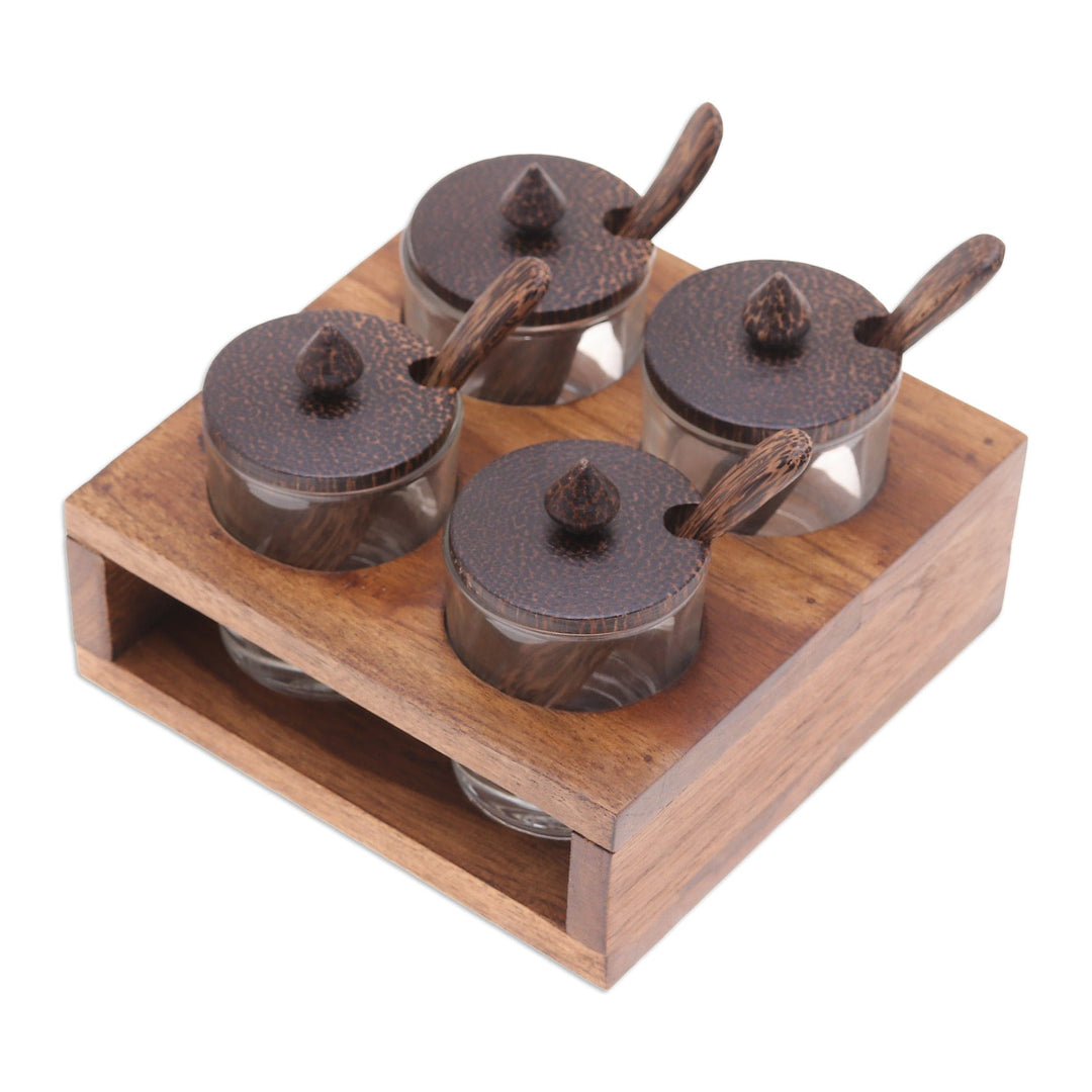 Square Wood and Glass Condiment Set (13 Pieces) - Touch of Spice