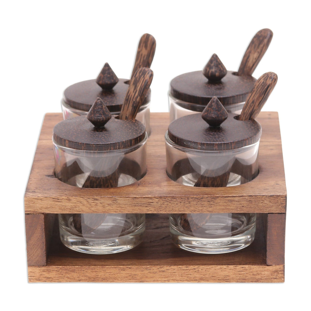 Square Wood and Glass Condiment Set (13 Pieces) - Touch of Spice