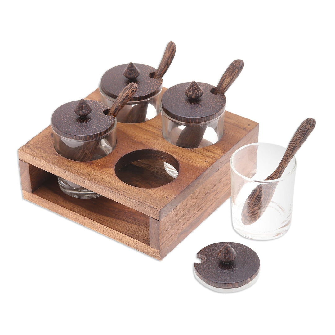 Square Wood and Glass Condiment Set (13 Pieces) - Touch of Spice