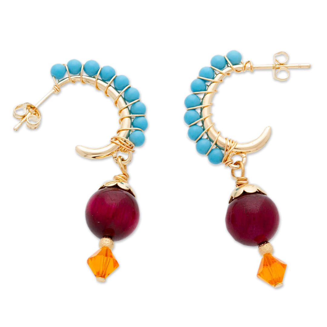 14K Gold-Plated Multi-Gemstone Half-Hoop Earrings - Romance at the Island
