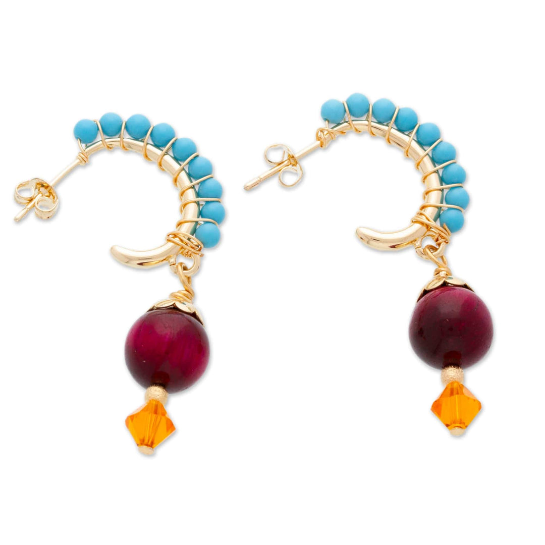 14K Gold-Plated Multi-Gemstone Half-Hoop Earrings - Romance at the Island