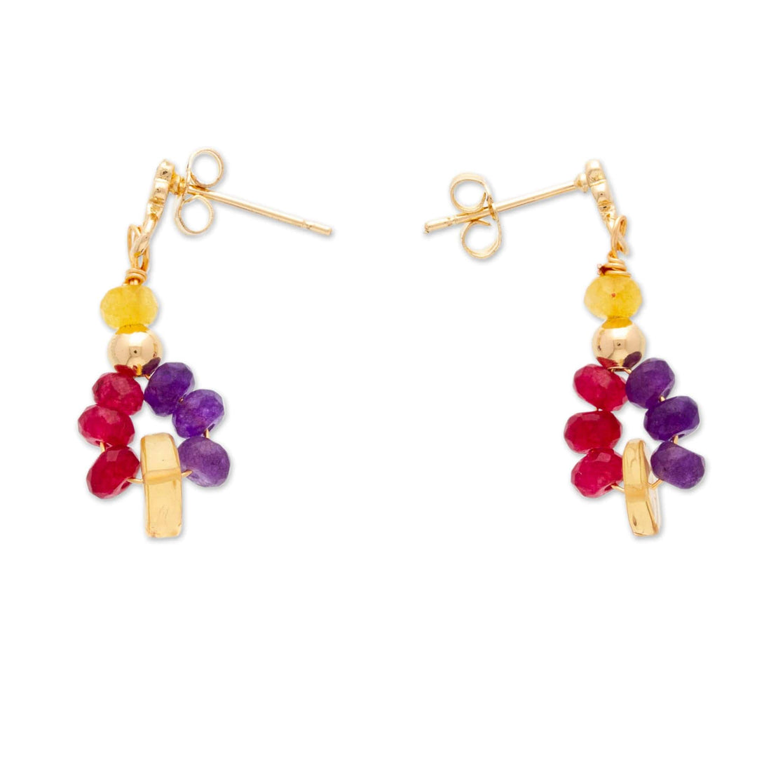 14k Gold-Plated Agate and Citrine Dangle Cluster Earrings - Vibrant Maiden