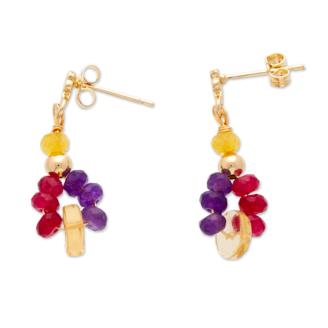 14k Gold-Plated Agate and Citrine Dangle Cluster Earrings - Vibrant Maiden