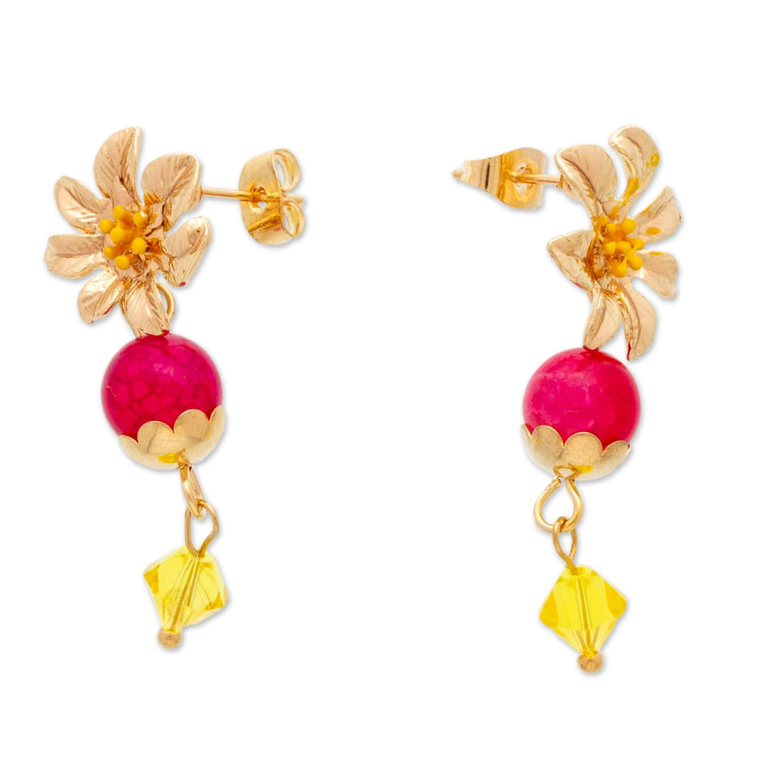 14k Gold-Plated Agate and Swarovski Crystal Dangle Earrings - Prime Passion