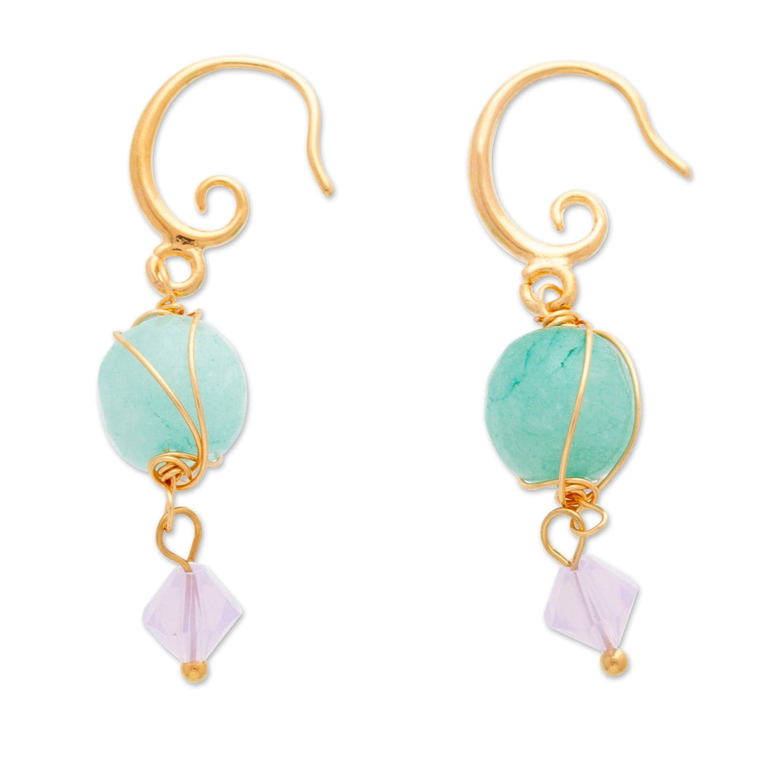 14k Gold-Plated Green Agate Dangle Earrings from Mexico - Lake Jewels