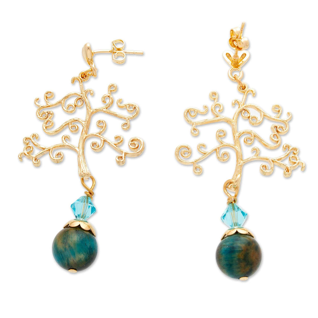 14k Gold-Plated Tree-Themed Tiger's Eye Dangle Earrings - Harmonious Tree