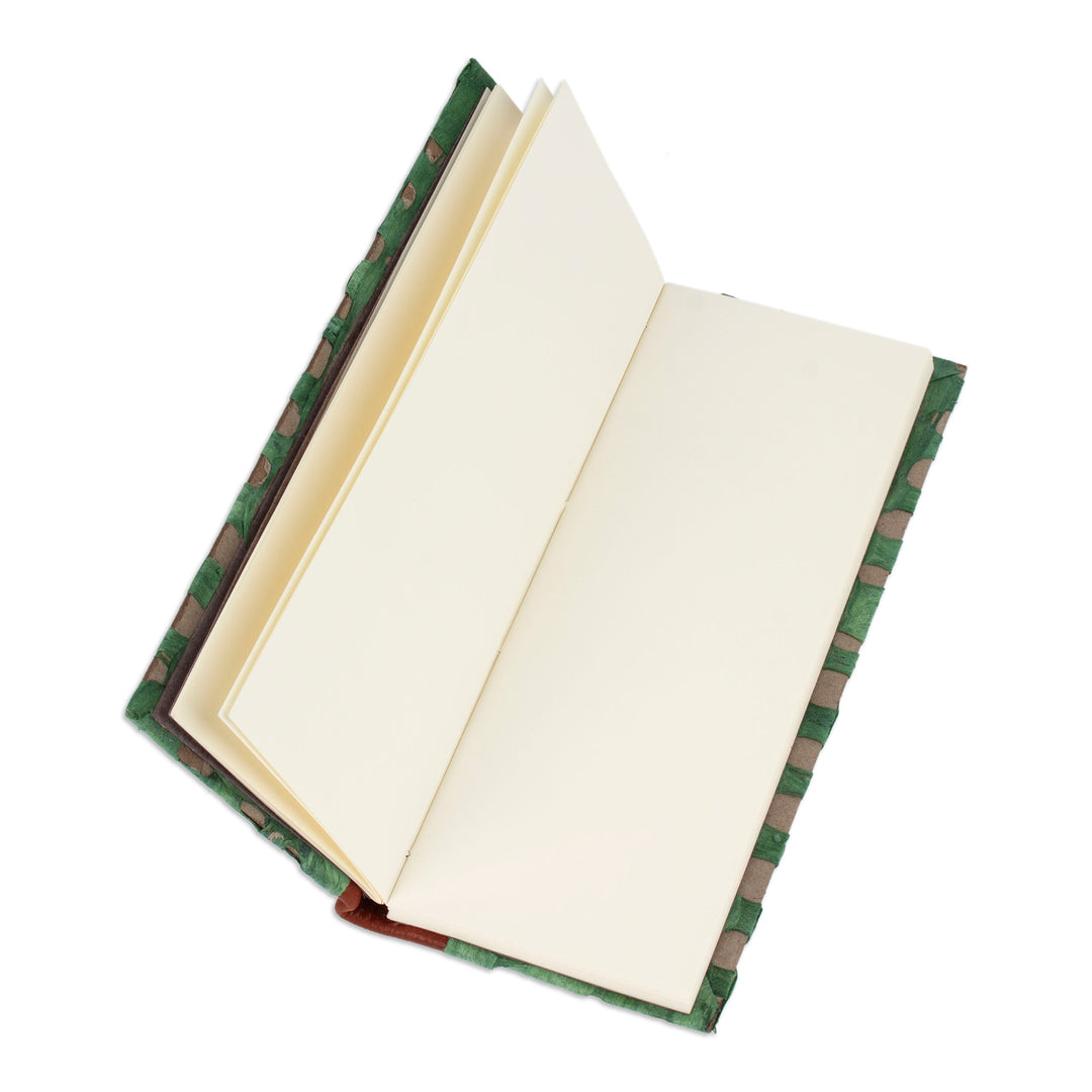 Handcrafted Teal Amate Paper Notebook with Suede Accents - Teal Thoughts