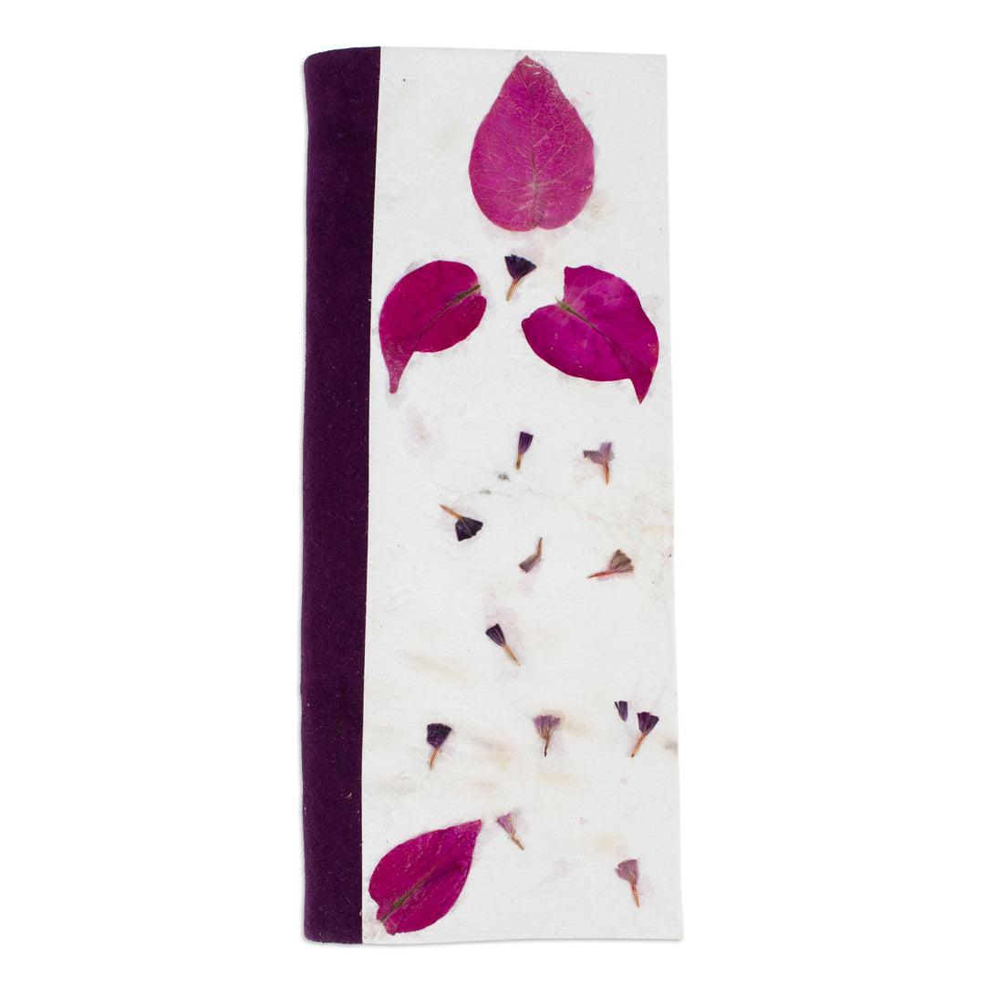 Handcrafted Leafy and Floral Purple Amate Paper Notebook - Spring Thoughts