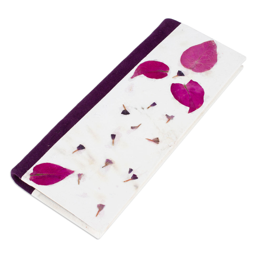 Handcrafted Leafy and Floral Purple Amate Paper Notebook - Spring Thoughts