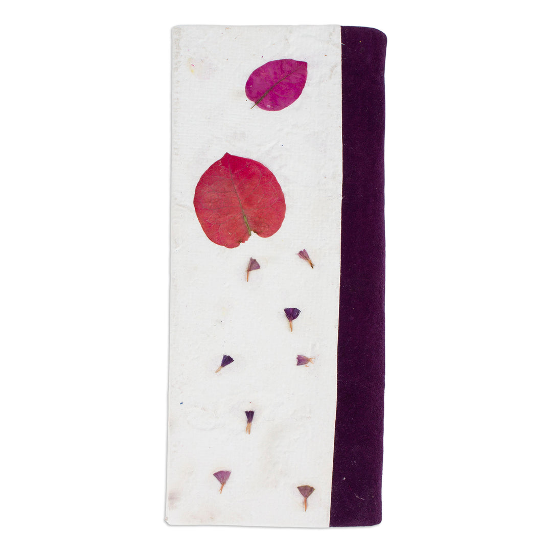 Handcrafted Leafy and Floral Purple Amate Paper Notebook - Spring Thoughts