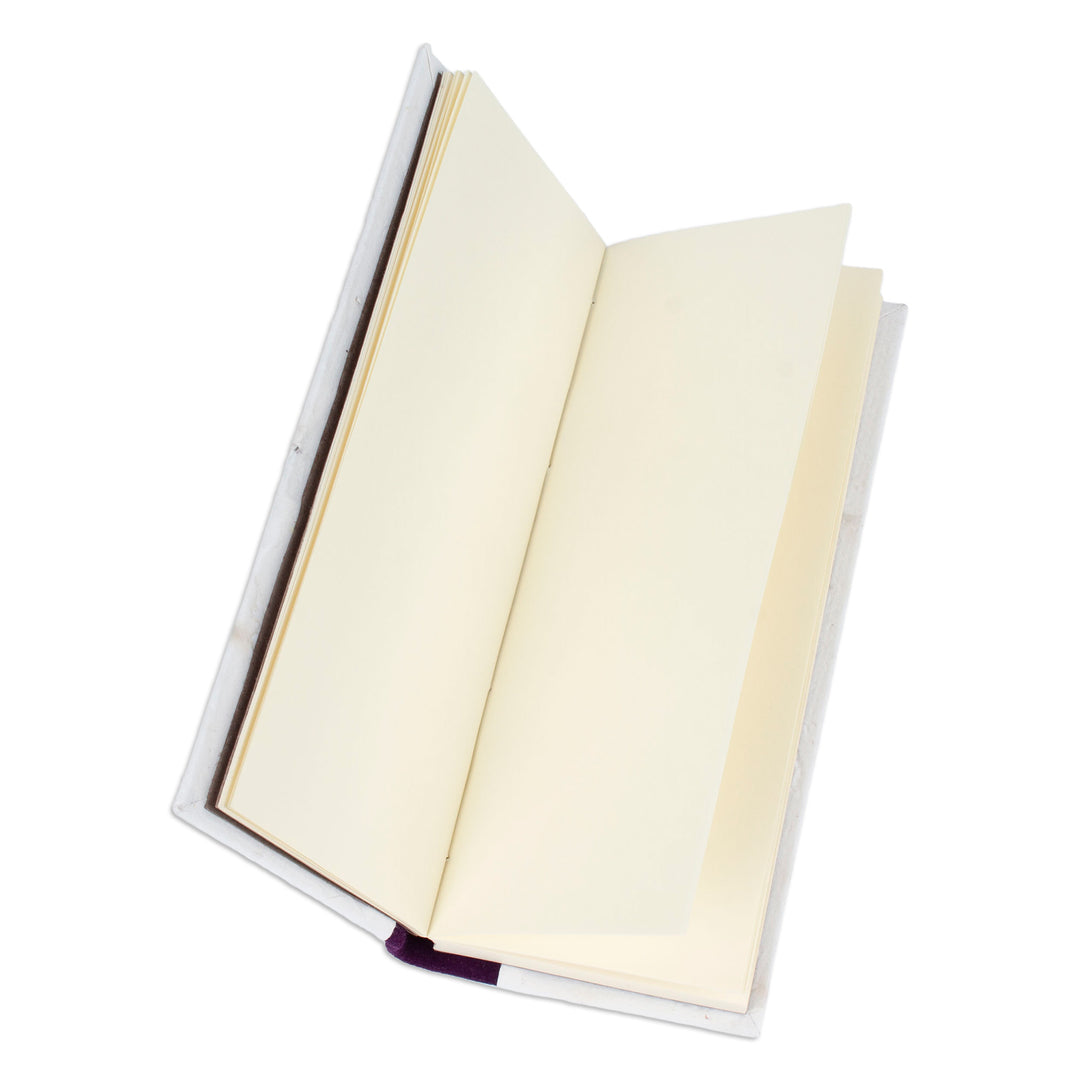 Handcrafted Leafy and Floral Purple Amate Paper Notebook - Spring Thoughts
