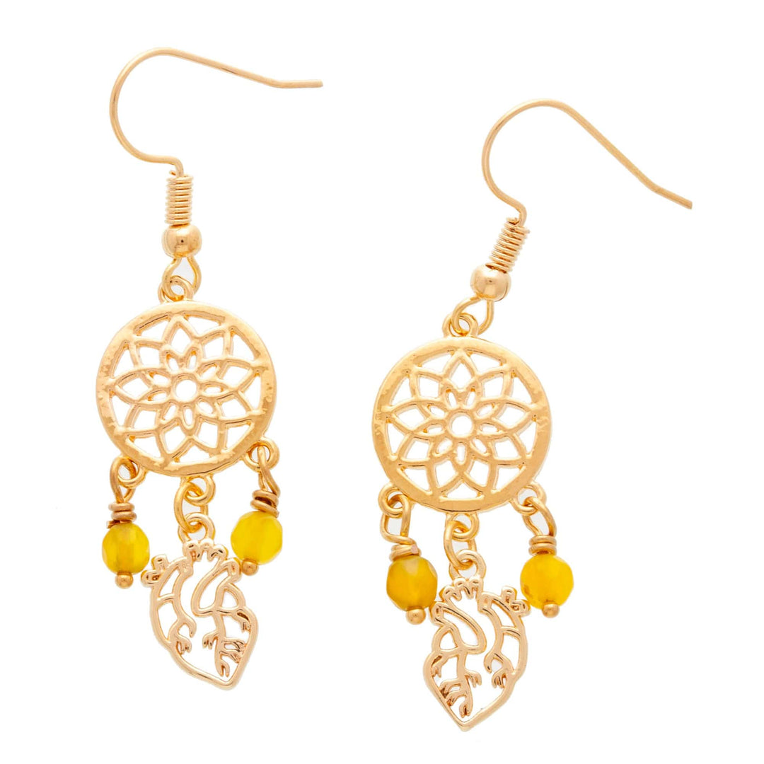 Gold-Plated Dream Catcher-Themed Agate Chandelier Earrings - Glorious Dreams