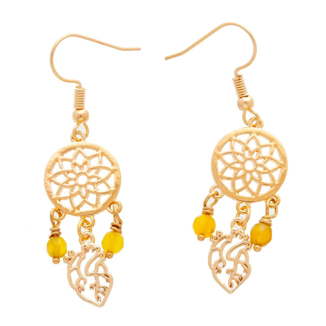 Gold-Plated Dream Catcher-Themed Agate Chandelier Earrings - Glorious Dreams