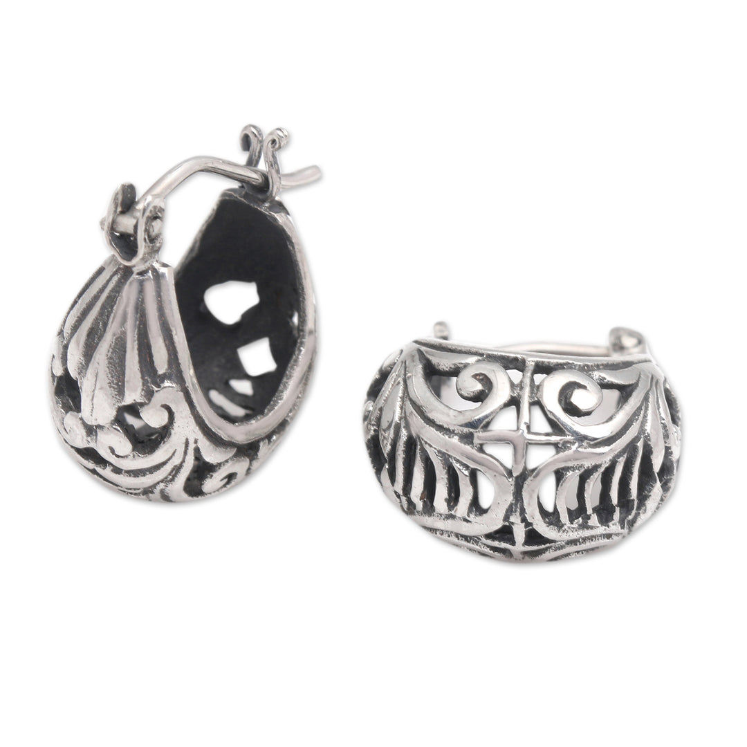 Polished Classic Sterling Silver Hoop Earrings from Bali - Lady Elegance