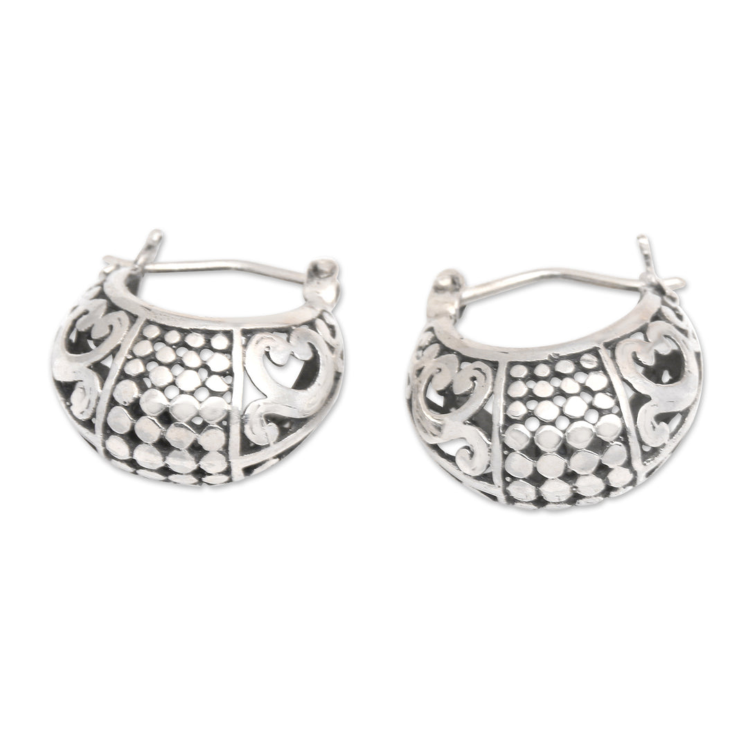 Traditional Balinese Sterling Silver Hoop Earrings - Regal Caress