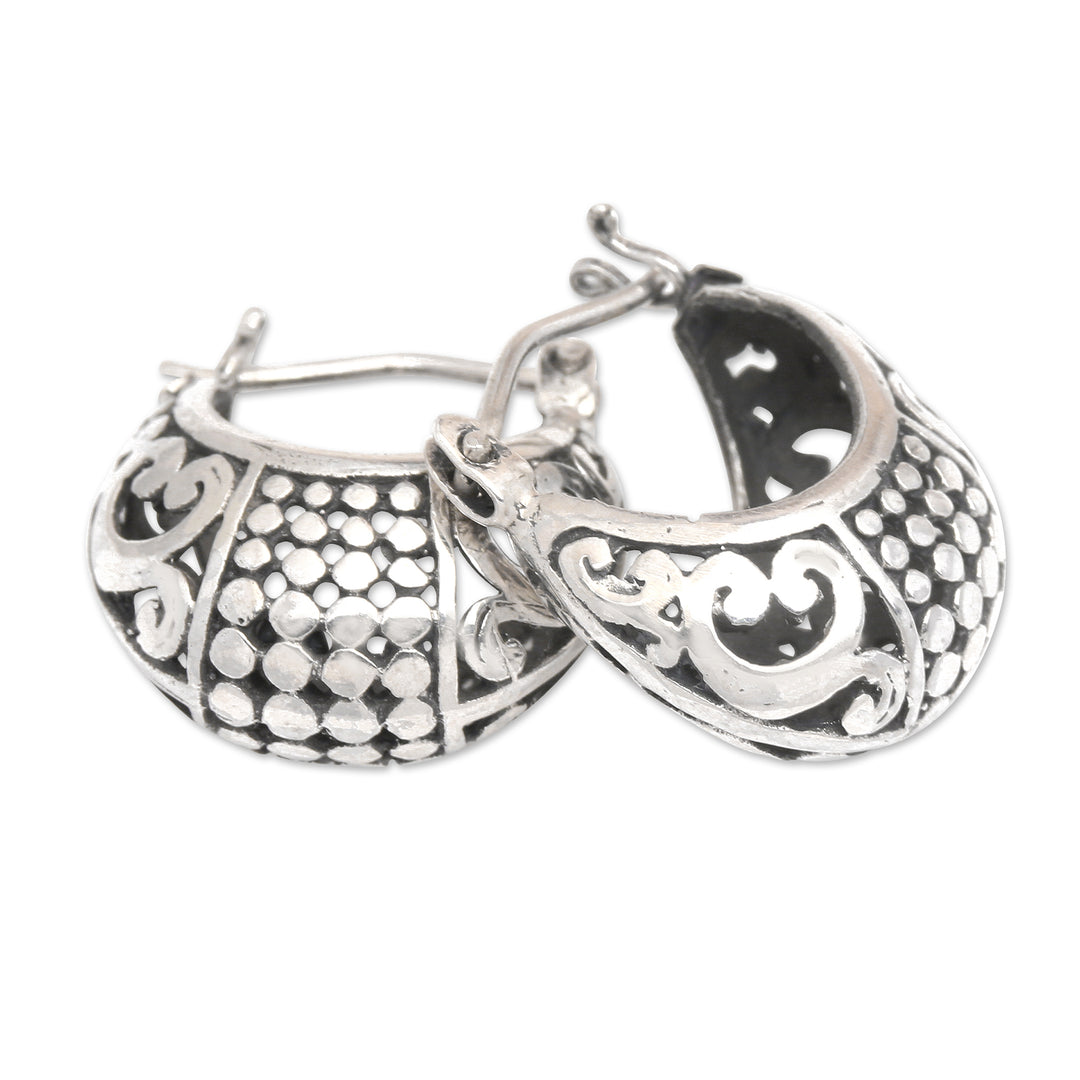 Traditional Balinese Sterling Silver Hoop Earrings - Regal Caress