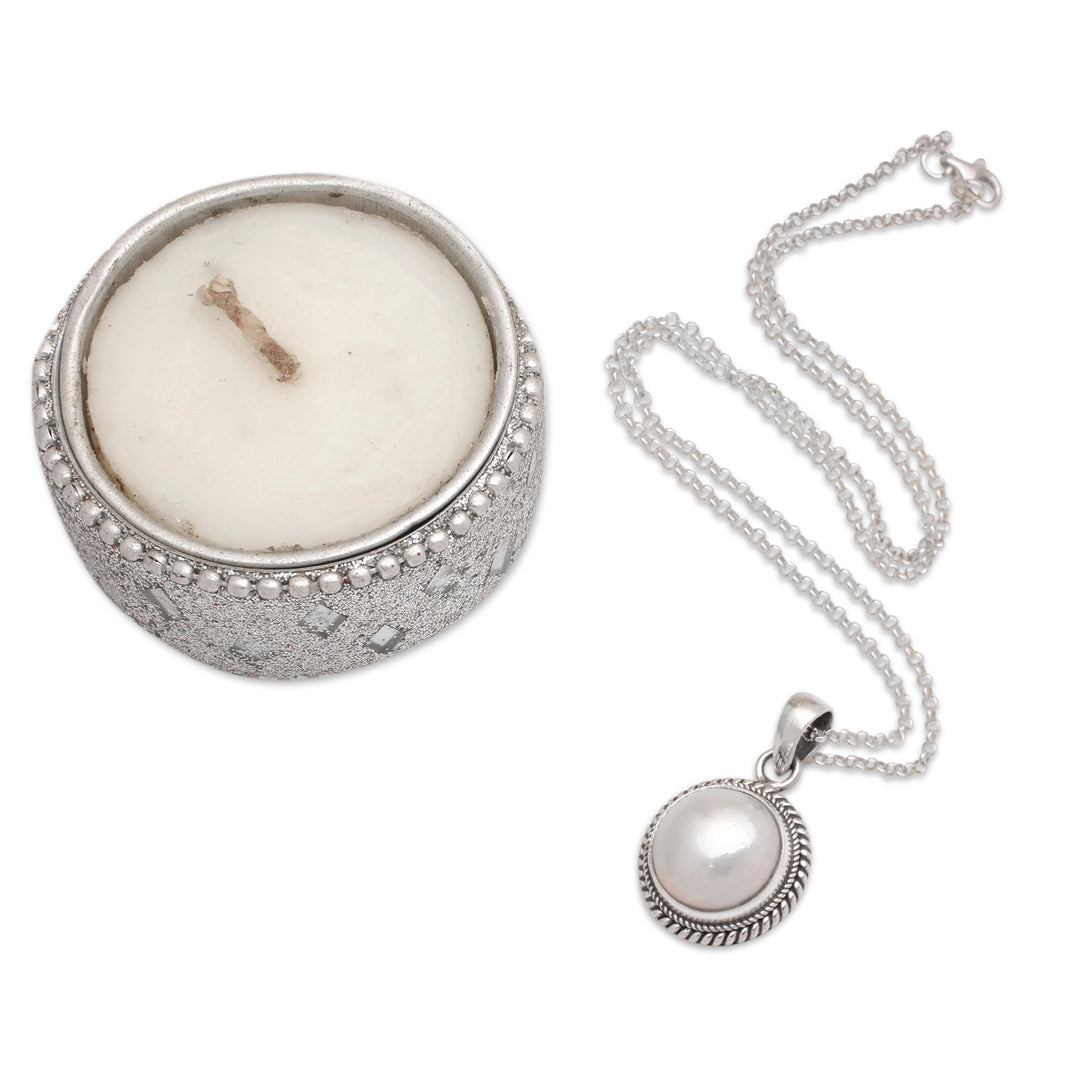 Polished White Cultured Pearl Pendant Necklace from Bali - Shiny Destiny