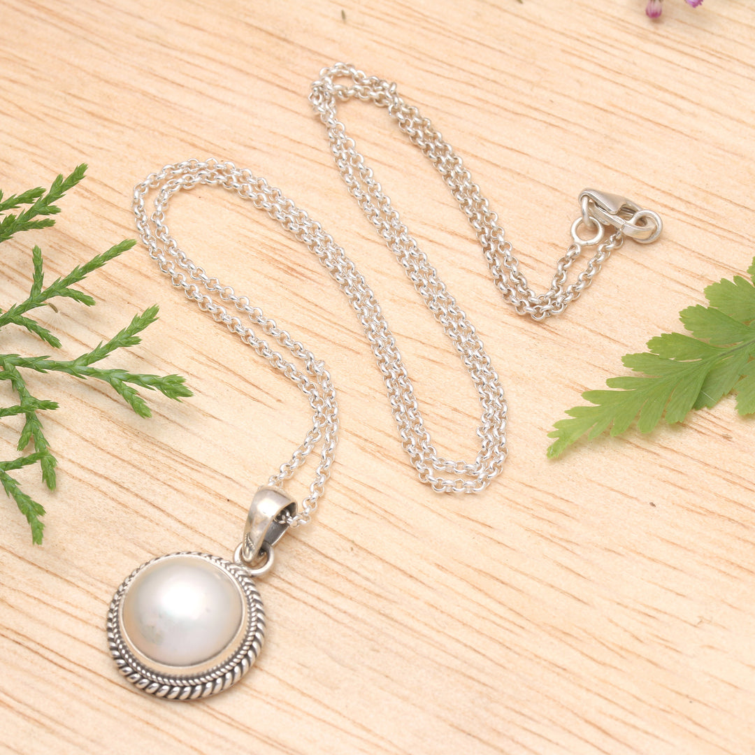 Polished White Cultured Pearl Pendant Necklace from Bali - Shiny Destiny