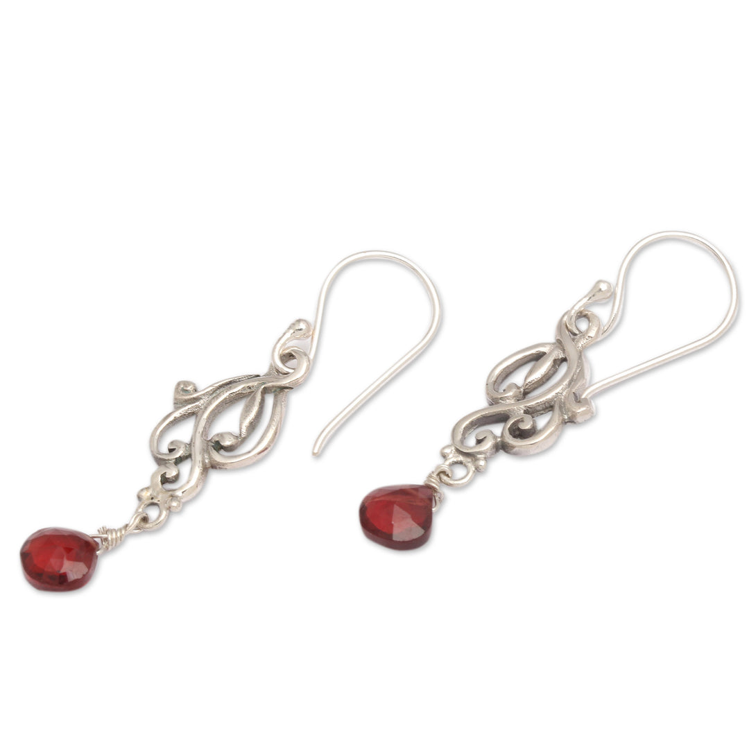 Vine-Shaped Natural Garnet Sterling Silver Dangle Earrings - Romantic Nature