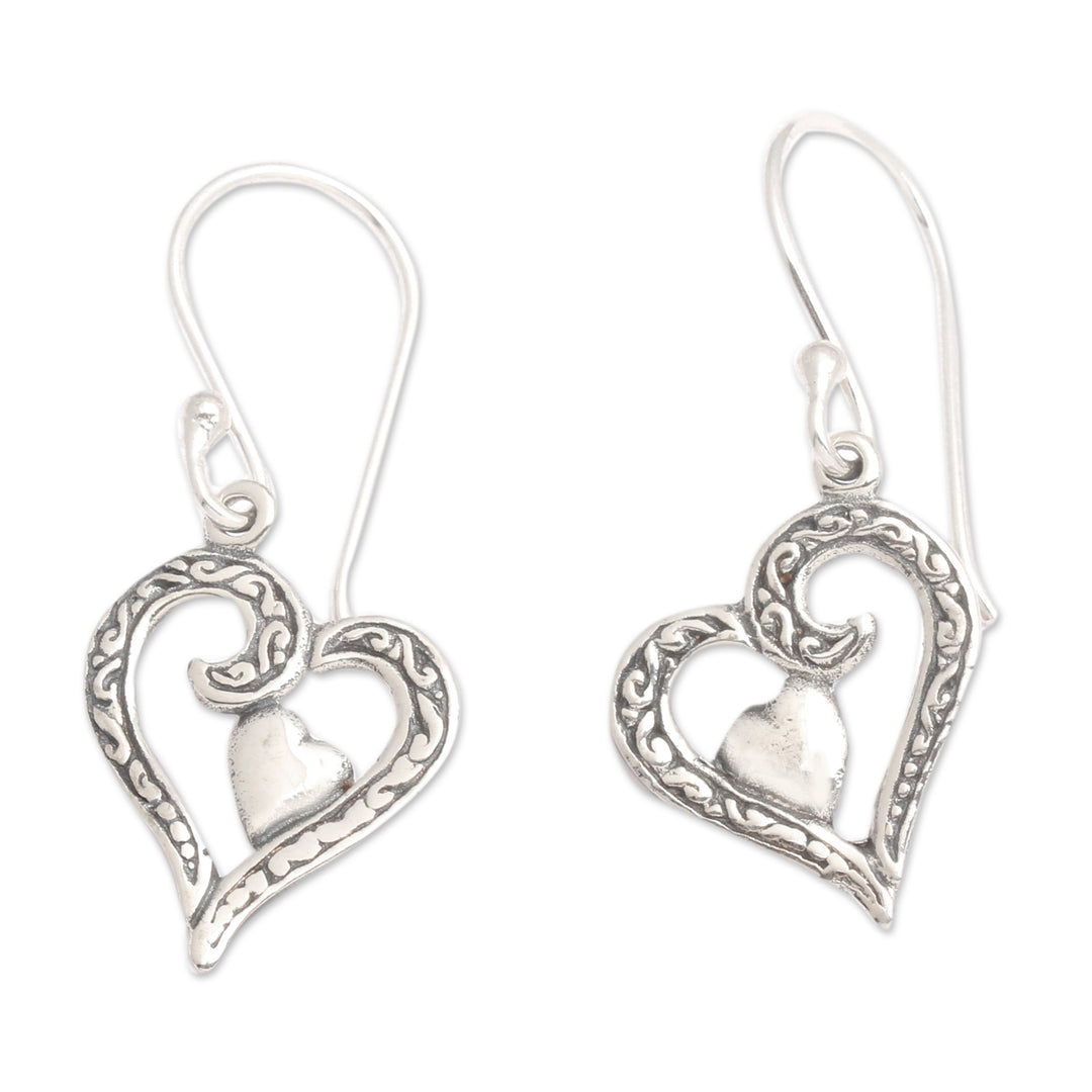 Polished Heart-Shaped Sterling Silver Dangle Earrings - Swinging Heart