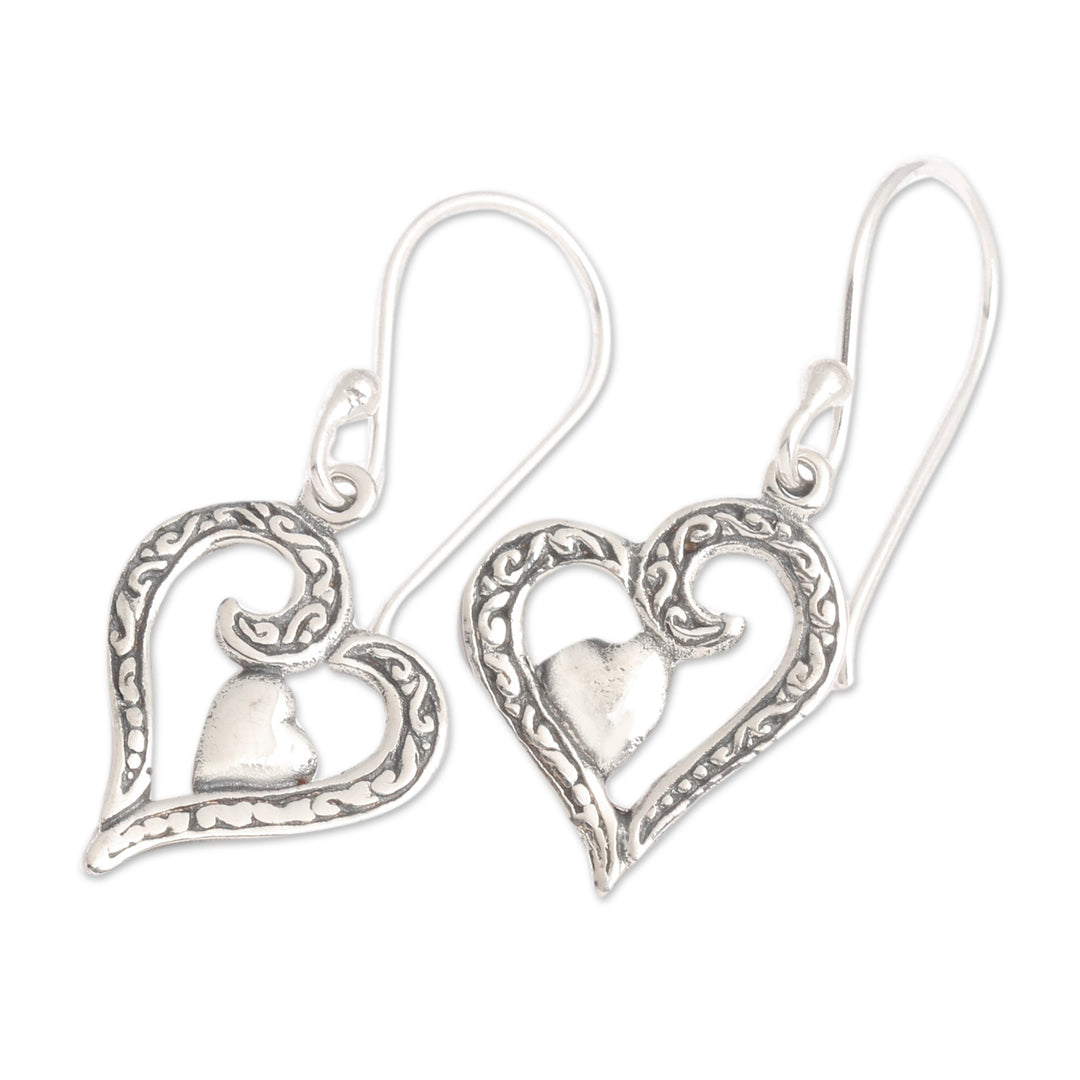 Polished Heart-Shaped Sterling Silver Dangle Earrings - Swinging Heart