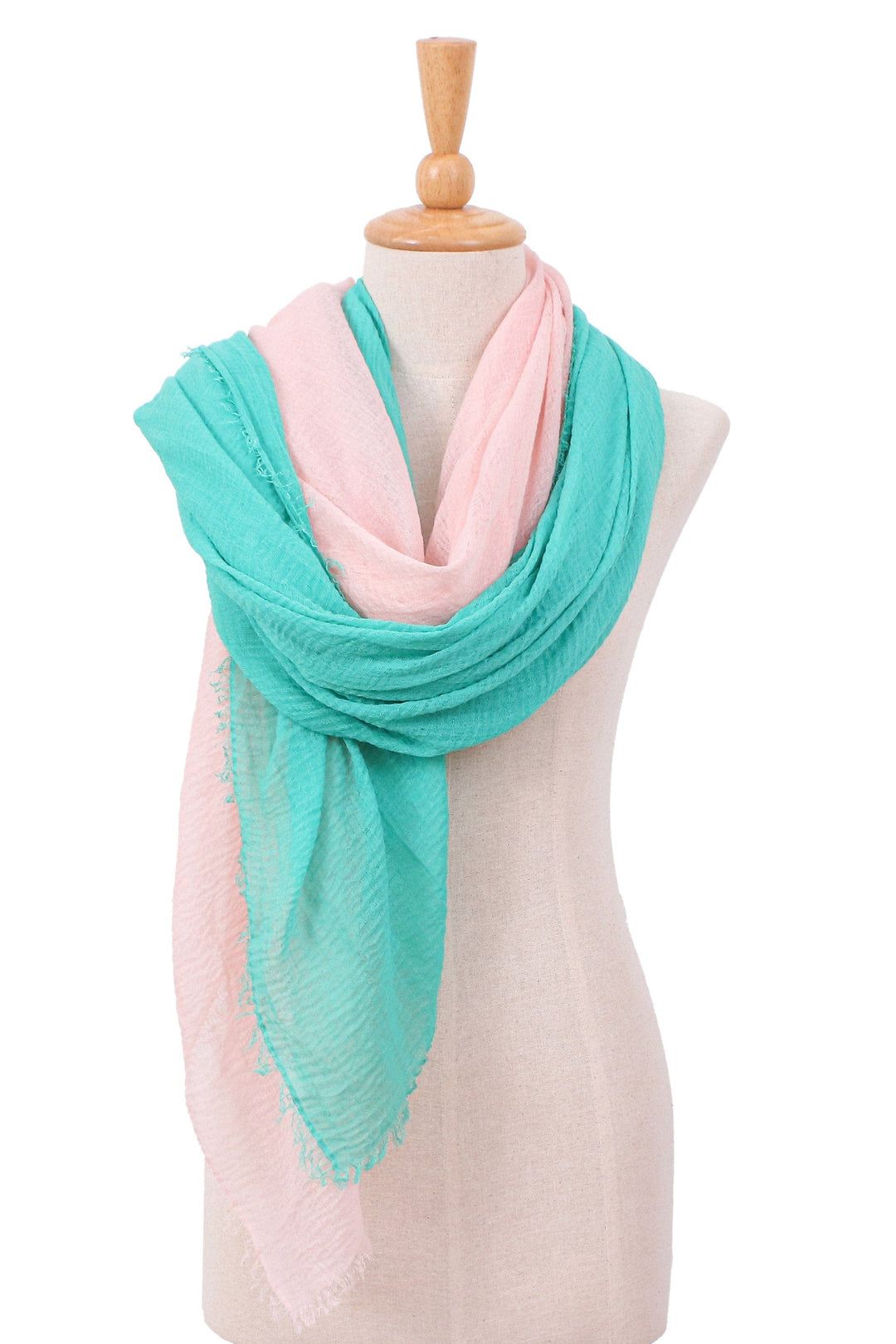 Set of 2 Lightweight Cotton Scarves in Turquoise and Blush - Charming Day