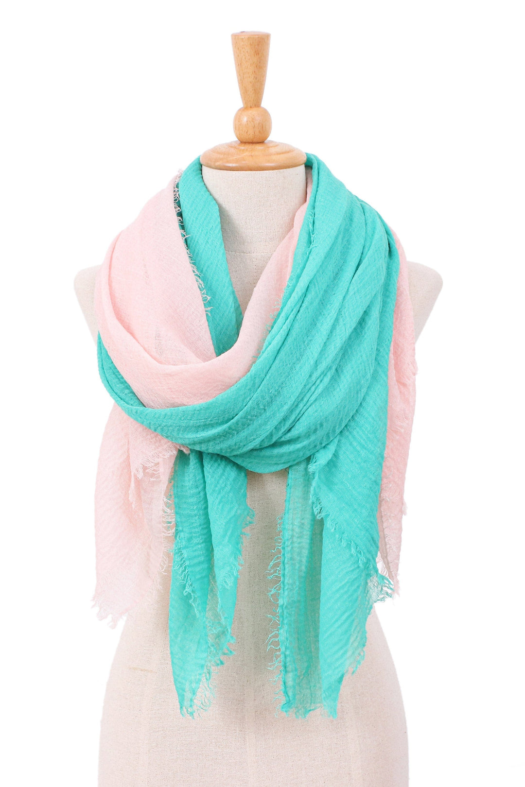 Set of 2 Lightweight Cotton Scarves in Turquoise and Blush - Charming Day